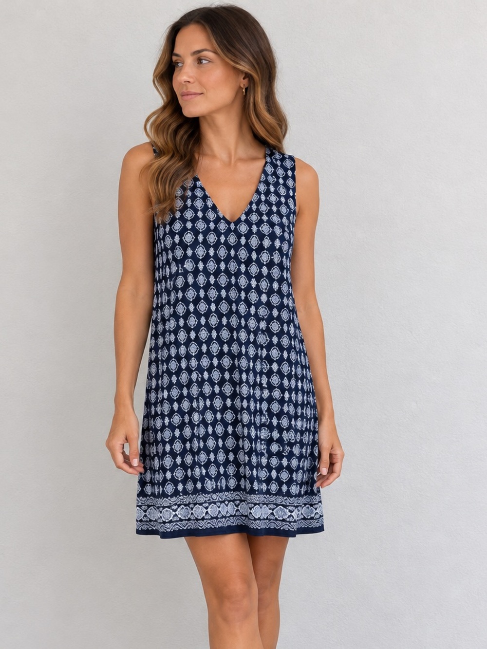 J. Jill Wearever Collection Floral Sleeveless Stretch Dress Navy Blue size Small
